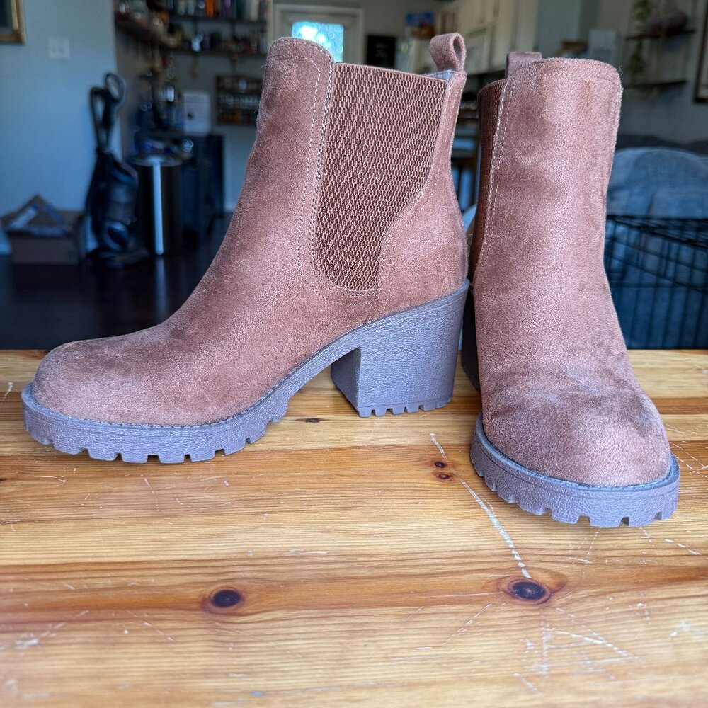 Brown Faux Suede Heeled Booties